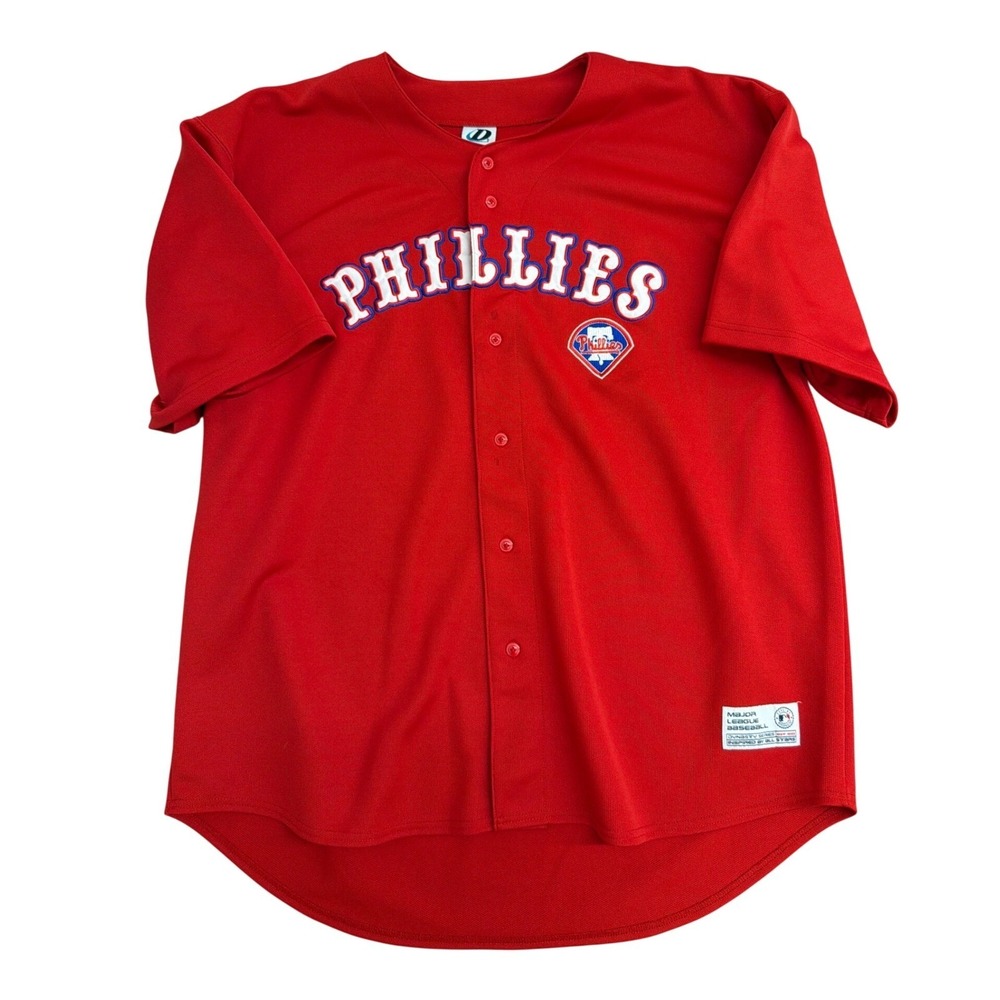 Dynasty Philadelphia Phillies Baseball Jersey Mens 2XL Red Button Front Mesh MLB